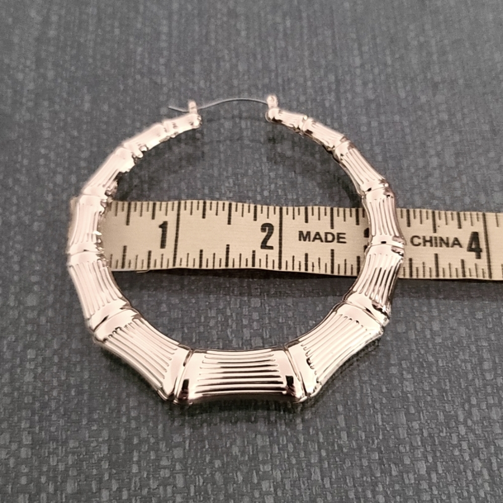 GUESS Gold Tone Bamboo Hoop Earrings 80mm 3" Door Knocker Hip Hop 90s Statement - Picture 11 of 13